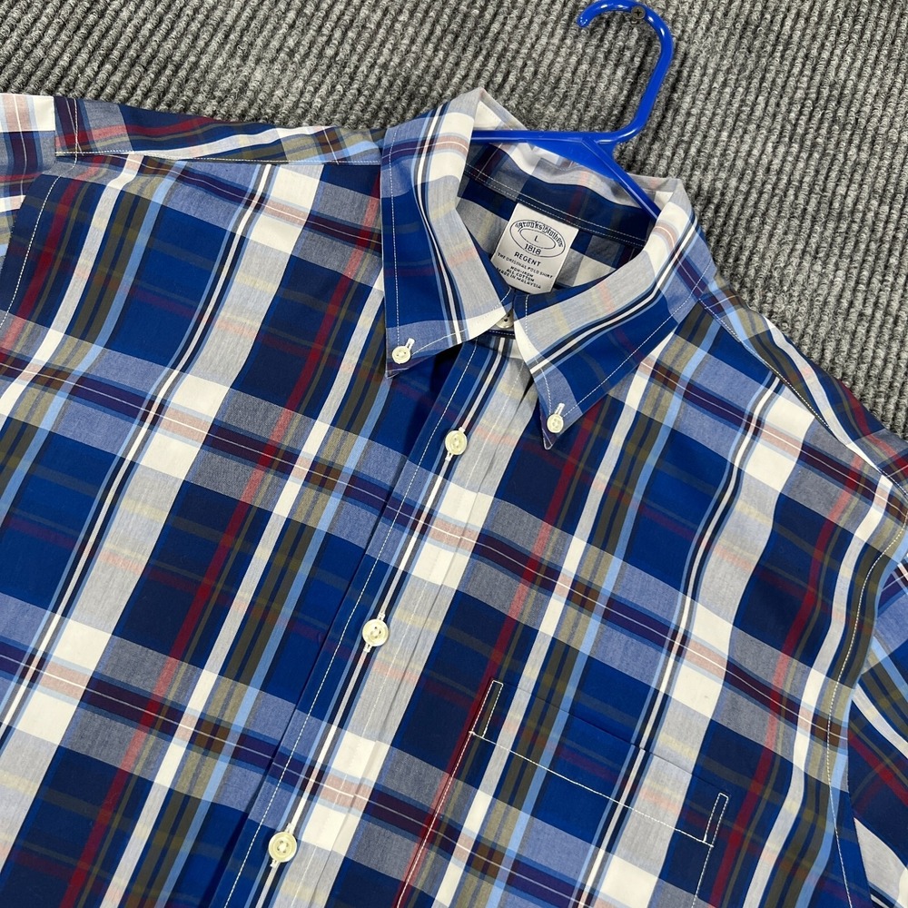 Brooks Brothers Shirt Mens Large Blue Plaid Long‎ Sleeve Button Down Regent Fit